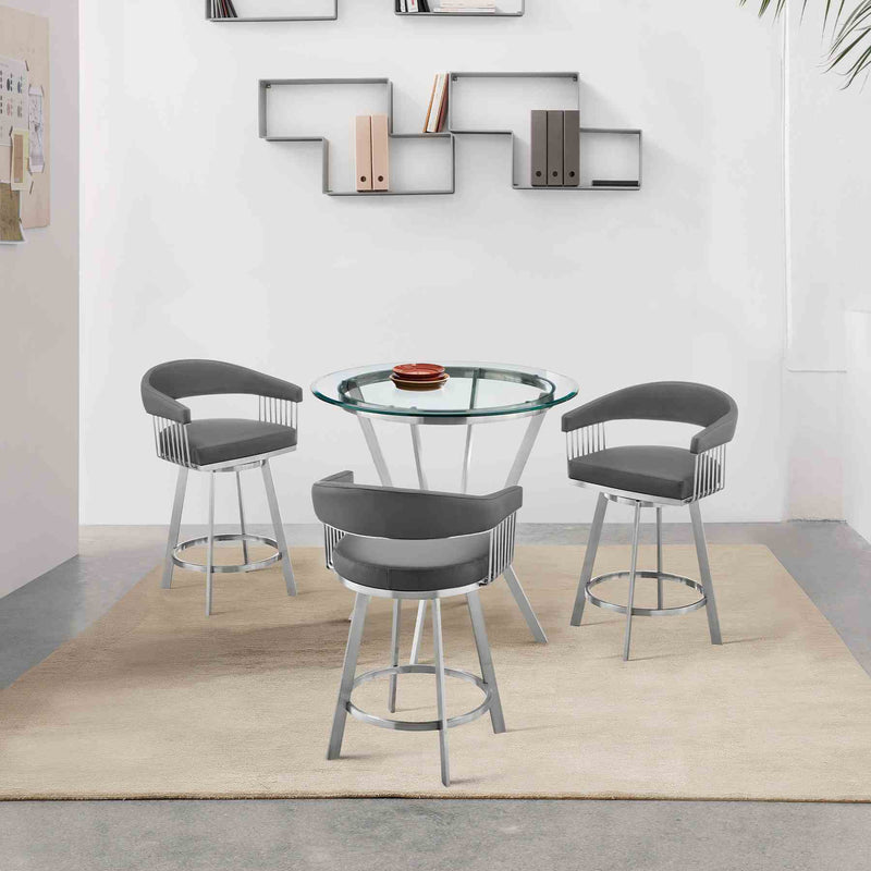 Naomi and Chelsea 4-Piece Counter Height Dining Set in Brushed Stainless Steel and Gray Faux Leather - Furniture City (CA)l