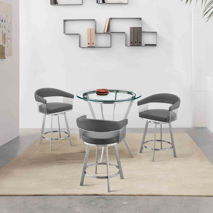 Naomi and Chelsea 4-Piece Counter Height Dining Set in Brushed Stainless Steel and Gray Faux Leather