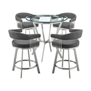 Naomi and Chelsea 5-Piece Counter Height Dining Set in Brushed Stainless Steel and Gray Faux Leather - Furniture City (CA)l