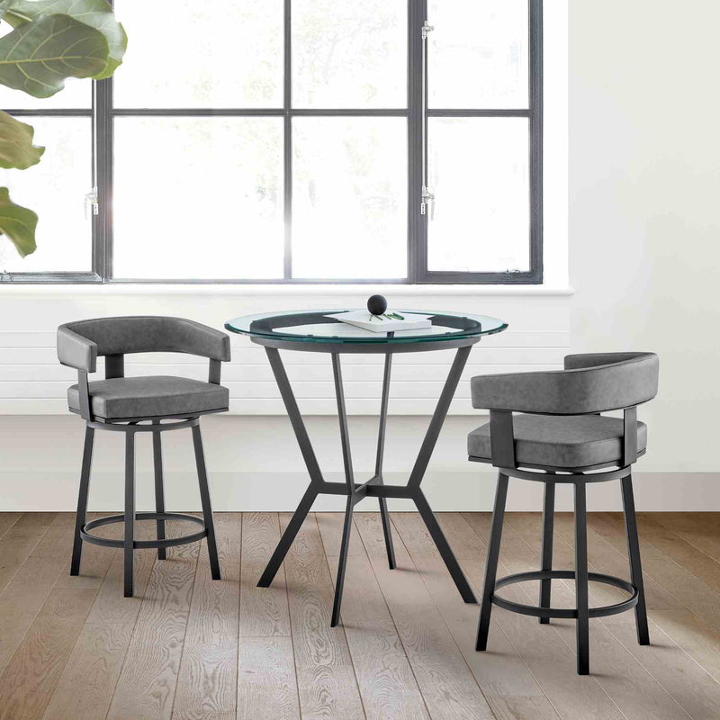 Naomi and Lorin 3-Piece Counter Height Dining Set in Black Metal and Gray Faux Leather - Furniture City (CA)l