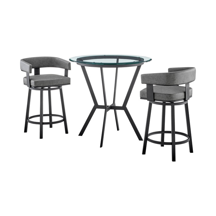 Naomi and Lorin 3-Piece Counter Height Dining Set in Black Metal and Gray Faux Leather