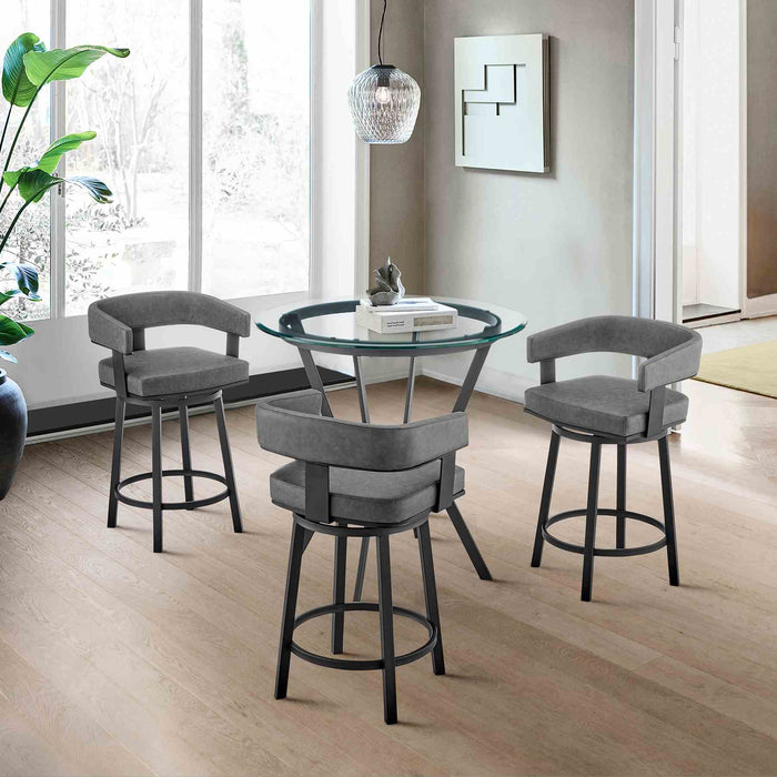 Naomi and Lorin 4-Piece Counter Height Dining Set in Black Metal and Gray Faux Leather