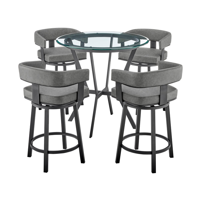 Naomi and Lorin 5-Piece Counter Height Dining Set in Black Metal and Gray Faux Leather - Furniture City (CA)l