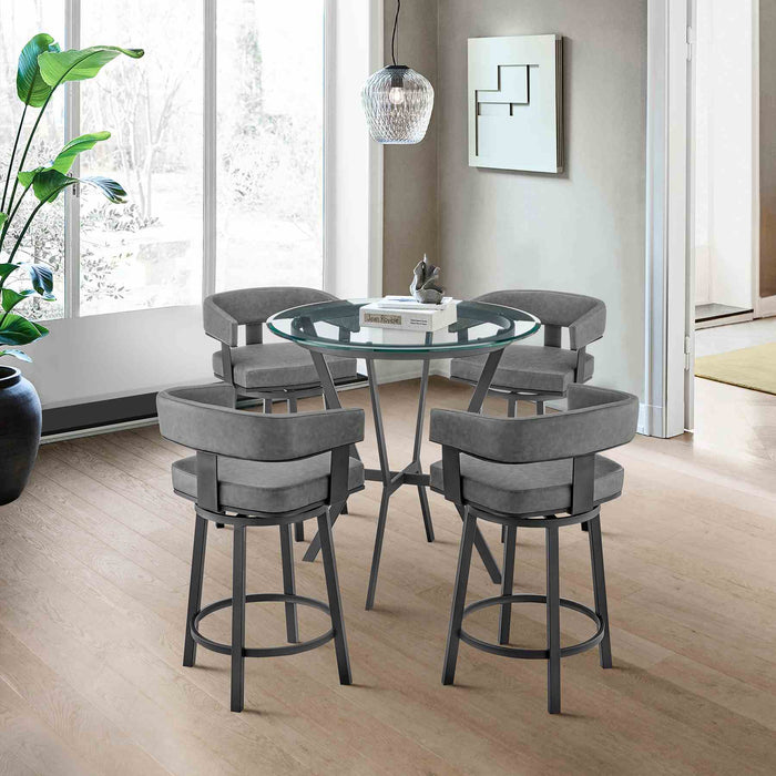 Naomi and Lorin 5-Piece Counter Height Dining Set in Black Metal and Gray Faux Leather