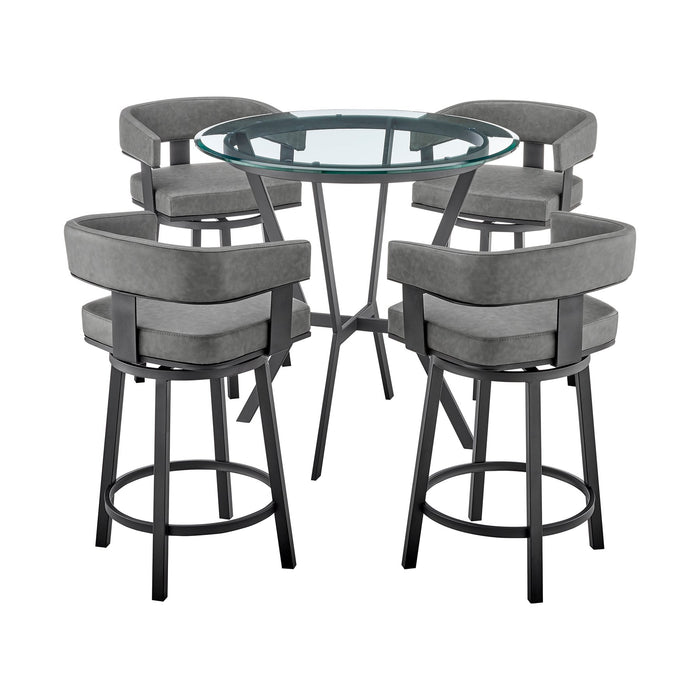Naomi and Lorin 5-Piece Counter Height Dining Set in Black Metal and Gray Faux Leather