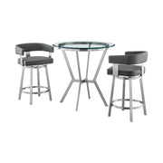 Naomi and Lorin 3-Piece Counter Height Dining Set in Brushed Stainless Steel and Gray Faux Leather - Furniture City (CA)l