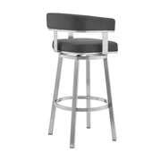 Naomi and Lorin 3-Piece Counter Height Dining Set in Brushed Stainless Steel and Gray Faux Leather - Furniture City (CA)l