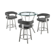 Naomi and Lorin 4-Piece Counter Height Dining Set in Brushed Stainless Steel and Gray Faux Leather - Furniture City (CA)l