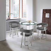 Naomi and Lorin 4-Piece Counter Height Dining Set in Brushed Stainless Steel and Gray Faux Leather - Furniture City (CA)l