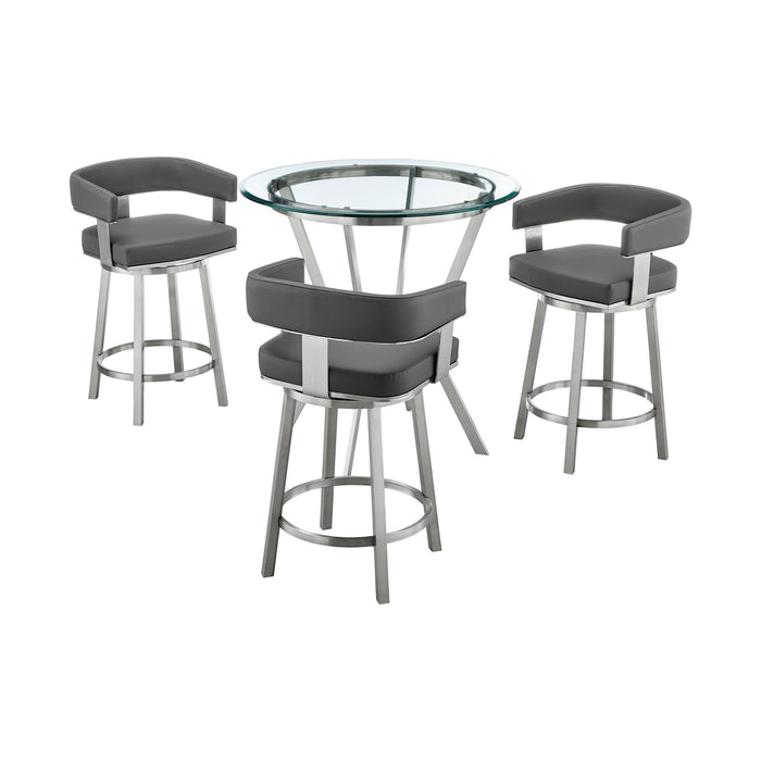 Naomi and Lorin 4-Piece Counter Height Dining Set in Brushed Stainless Steel and Gray Faux Leather