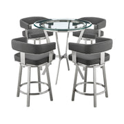 Naomi and Lorin 5-Piece Counter Height Dining Set in Brushed Stainless Steel and Gray Faux Leather - Furniture City (CA)l