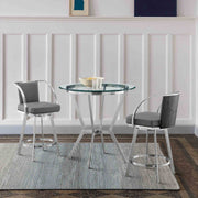 Naomi and Livingston 3-Piece Counter Height Dining Set in Brushed Stainless Steel and Gray Faux Leather - Furniture City (CA)l