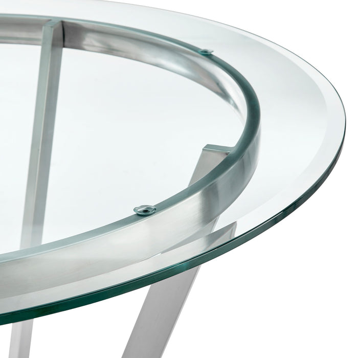 Naomi and Livingston 3-Piece Counter Height Dining Set in Brushed Stainless Steel and Gray Faux Leather