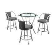 Naomi and Livingston 4-Piece Counter Height Dining Set in Brushed Stainless Steel and Gray Faux Leather - Furniture City (CA)l