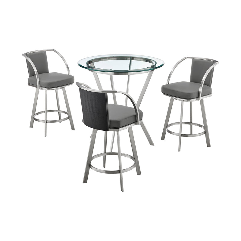 Naomi and Livingston 4-Piece Counter Height Dining Set in Brushed Stainless Steel and Gray Faux Leather - Furniture City (CA)l