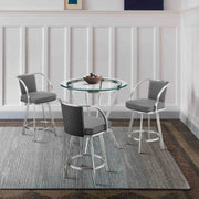 Naomi and Livingston 4-Piece Counter Height Dining Set in Brushed Stainless Steel and Gray Faux Leather - Furniture City (CA)l