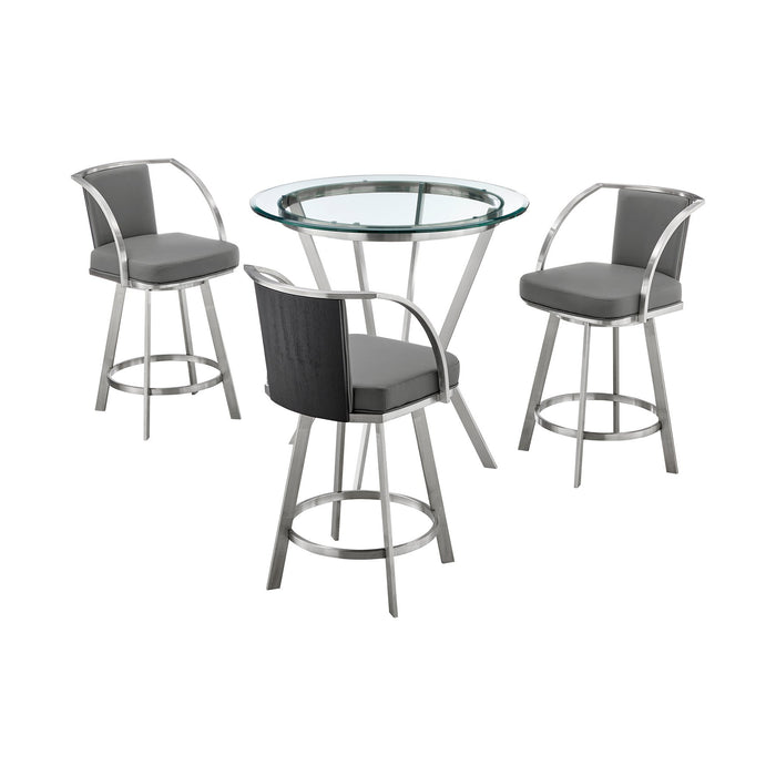 Naomi and Livingston 4-Piece Counter Height Dining Set in Brushed Stainless Steel and Gray Faux Leather
