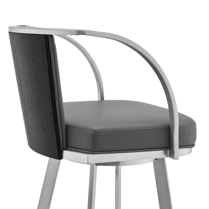 Naomi and Livingston 4-Piece Counter Height Dining Set in Brushed Stainless Steel and Gray Faux Leather