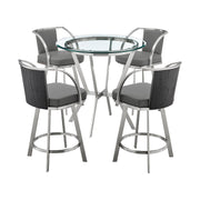 Naomi and Livingston 5-Piece Counter Height Dining Set in Brushed Stainless Steel and Gray Faux Leather - Furniture City (CA)l
