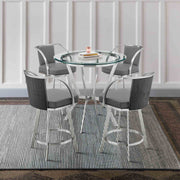 Naomi and Livingston 5-Piece Counter Height Dining Set in Brushed Stainless Steel and Gray Faux Leather - Furniture City (CA)l