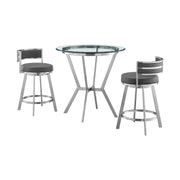 Naomi and Roman 3-Piece Counter Height Dining Set in Brushed Stainless Steel and Gray Faux Leather - Furniture City (CA)l