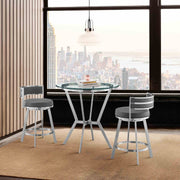 Naomi and Roman 3-Piece Counter Height Dining Set in Brushed Stainless Steel and Gray Faux Leather - Furniture City (CA)l