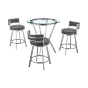 Naomi and Roman 4-Piece Counter Height Dining Set in Brushed Stainless Steel and Gray Faux Leather - Furniture City (CA)l