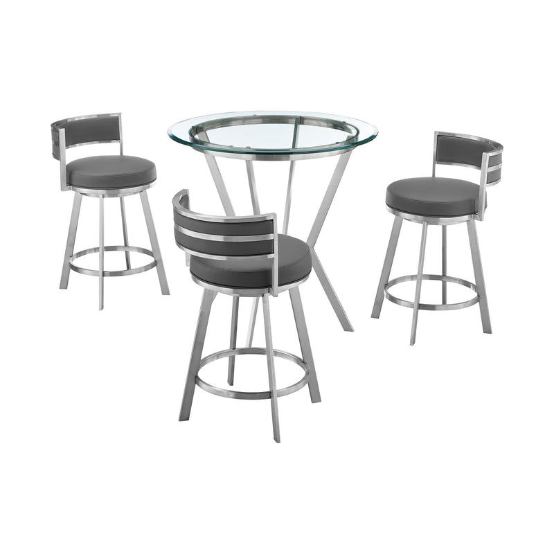 Naomi and Roman 4-Piece Counter Height Dining Set in Brushed Stainless Steel and Gray Faux Leather - Furniture City (CA)l