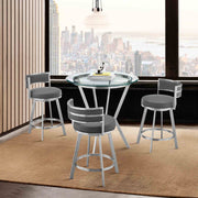 Naomi and Roman 4-Piece Counter Height Dining Set in Brushed Stainless Steel and Gray Faux Leather - Furniture City (CA)l