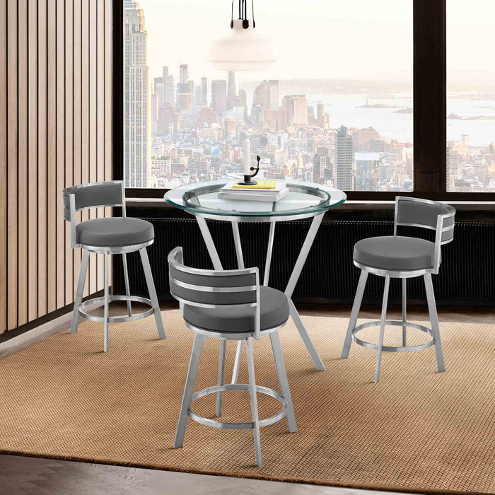 Naomi and Roman 4-Piece Counter Height Dining Set in Brushed Stainless Steel and Gray Faux Leather