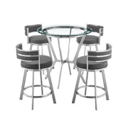 Naomi and Roman 5-Piece Counter Height Dining Set in Brushed Stainless Steel and Gray Faux Leather - Furniture City (CA)l