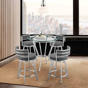 Naomi and Roman 5-Piece Counter Height Dining Set in Brushed Stainless Steel and Gray Faux Leather - Furniture City (CA)l