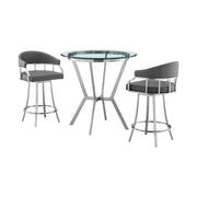 Naomi and Valerie 3-Piece Counter Height Dining Set in Brushed Stainless Steel and Gray Faux Leather - Furniture City (CA)l