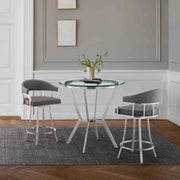 Naomi and Valerie 3-Piece Counter Height Dining Set in Brushed Stainless Steel and Gray Faux Leather - Furniture City (CA)l