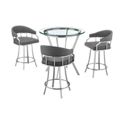 Naomi and Valerie 4-Piece Counter Height Dining Set in Brushed Stainless Steel and Gray Faux Leather - Furniture City (CA)l