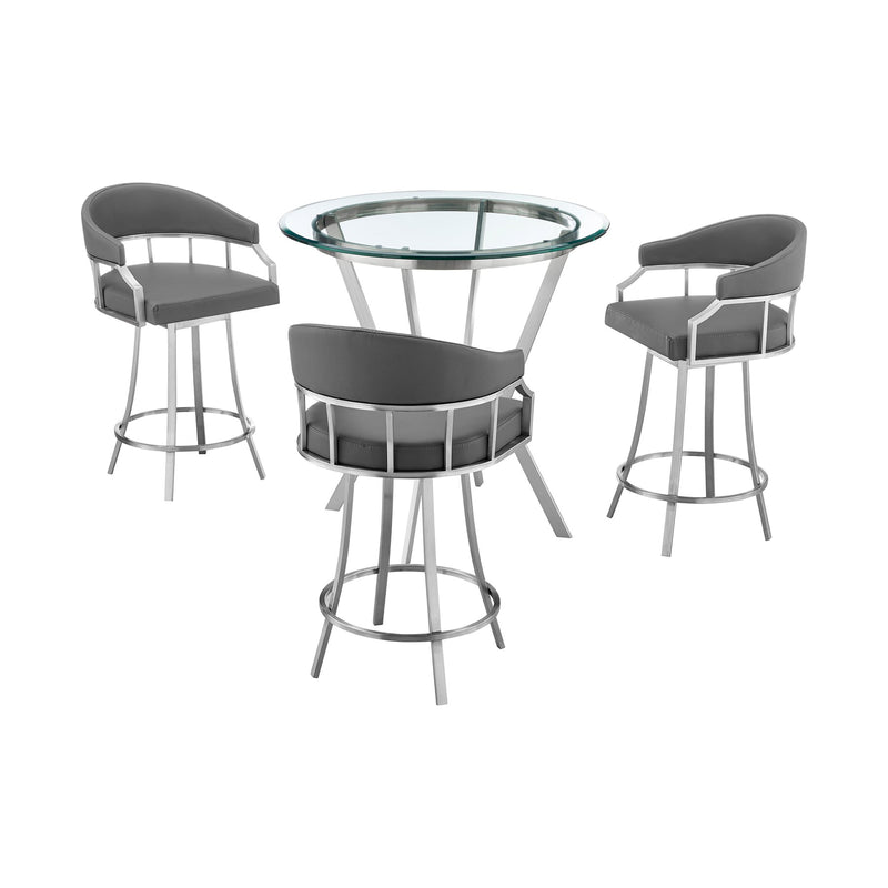 Naomi and Valerie 4-Piece Counter Height Dining Set in Brushed Stainless Steel and Gray Faux Leather - Furniture City (CA)l