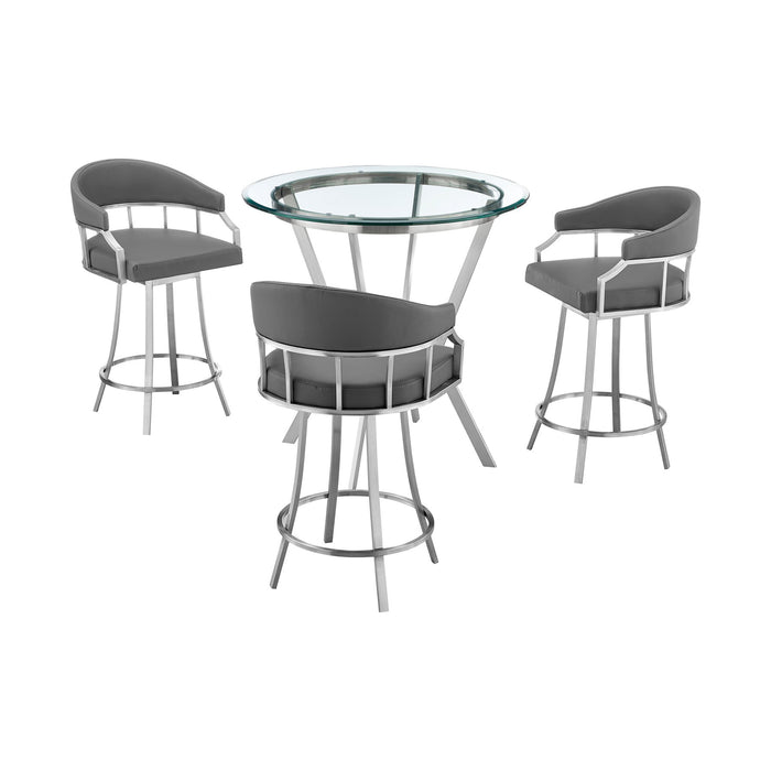 Naomi and Valerie 4-Piece Counter Height Dining Set in Brushed Stainless Steel and Gray Faux Leather