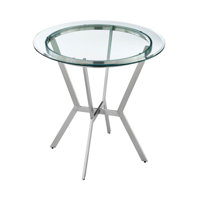 Naomi and Valerie 4-Piece Counter Height Dining Set in Brushed Stainless Steel and Gray Faux Leather