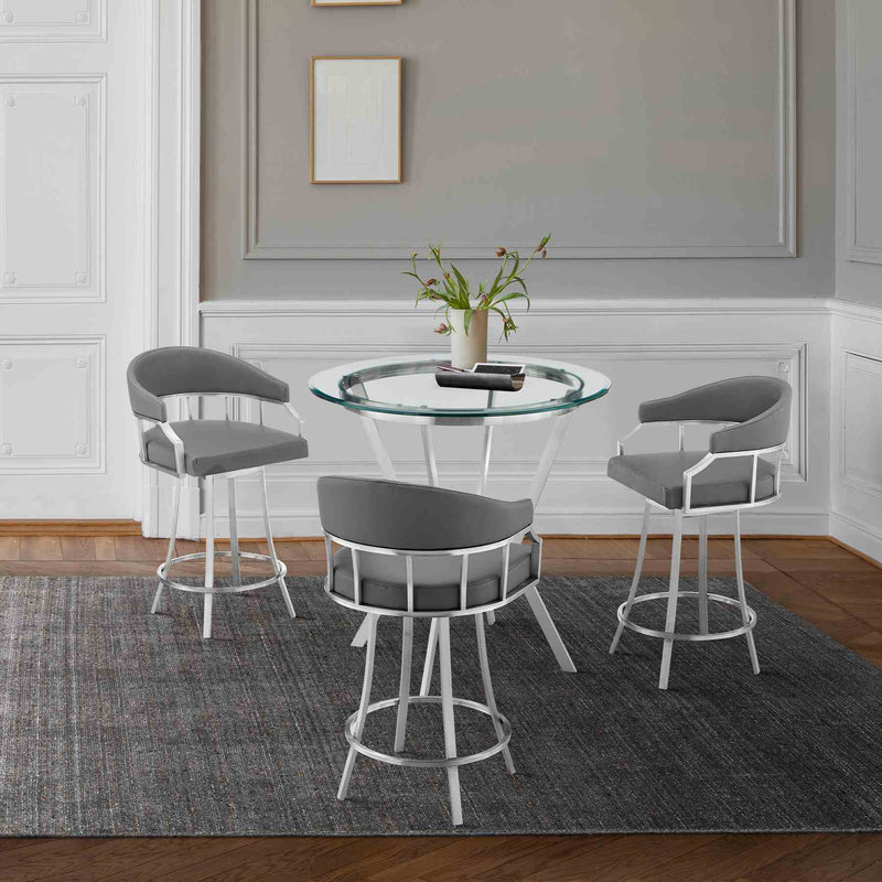 Naomi and Valerie 4-Piece Counter Height Dining Set in Brushed Stainless Steel and Gray Faux Leather - Furniture City (CA)l