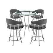 Naomi and Valerie 5-Piece Counter Height Dining Set in Brushed Stainless Steel and Gray Faux Leather - Furniture City (CA)l