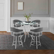 Naomi and Valerie 5-Piece Counter Height Dining Set in Brushed Stainless Steel and Gray Faux Leather - Furniture City (CA)l