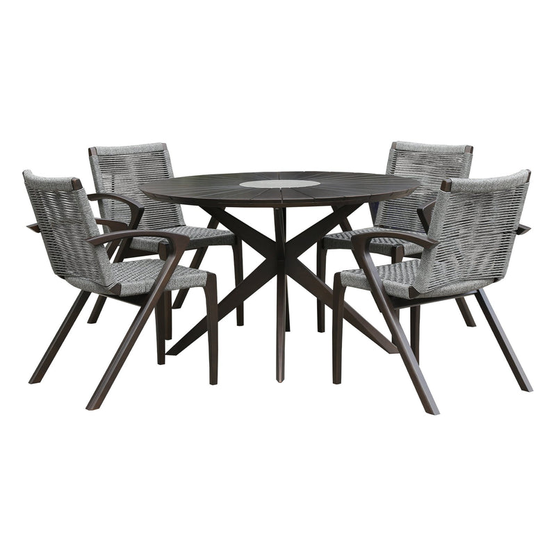 Oasis and Brielle Outdoor 5 Piece Dark Eucalyptus and Stone Dining Set - Furniture City (CA)l