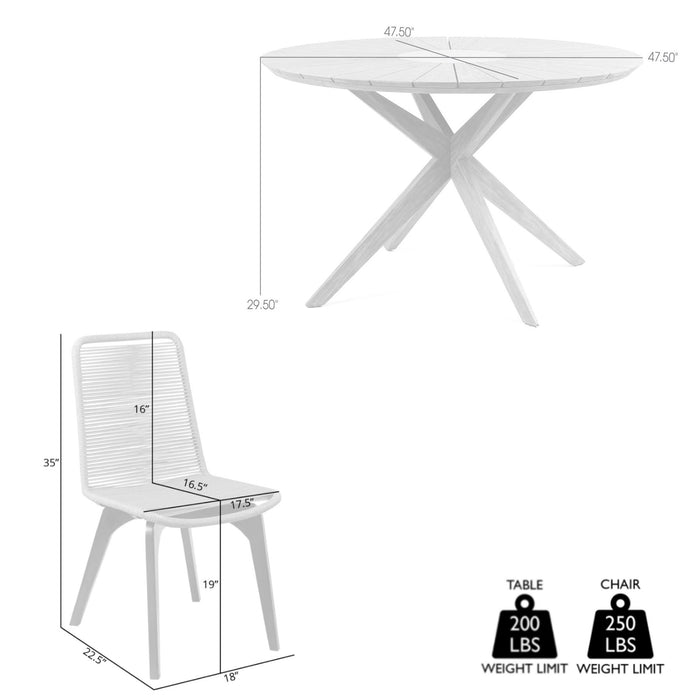 Oasis and Island Outdoor 5 Piece Dark Eucalyptus and Stone Dining Set