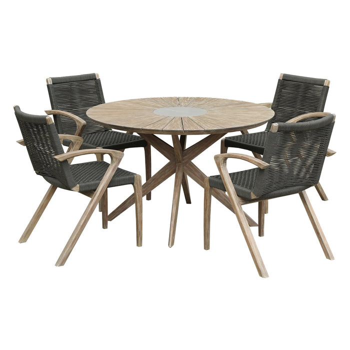 Oasis and Brielle Outdoor 5 Piece Light Eucalyptus and Stone Dining Set