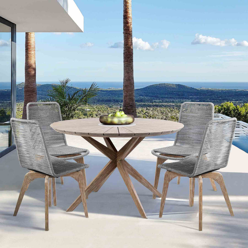 Oasis and Island Outdoor 5 Piece Light Eucalyptus and Stone Dining Set - Furniture City (CA)l