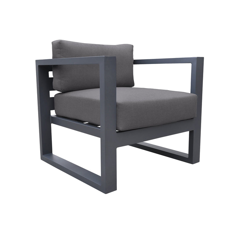 Aelani Outdoor 4 piece Set in Dark Gray Finish and Charcoal Cushions - Furniture City (CA)l