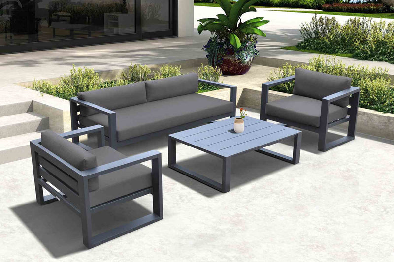 Aelani Outdoor 4 piece Set in Dark Gray Finish and Charcoal Cushions - Furniture City (CA)l