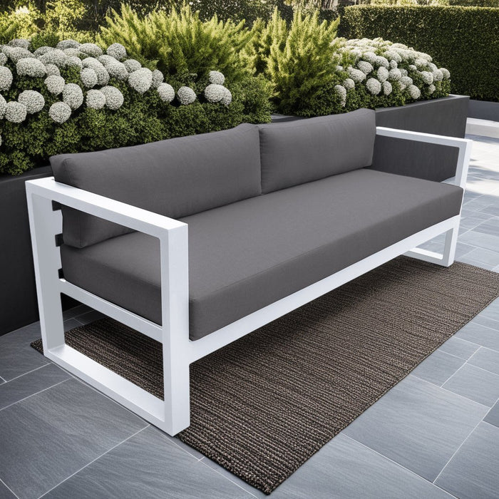 Aelani Aluminum Outdoor Sofa in Dark Gray and White