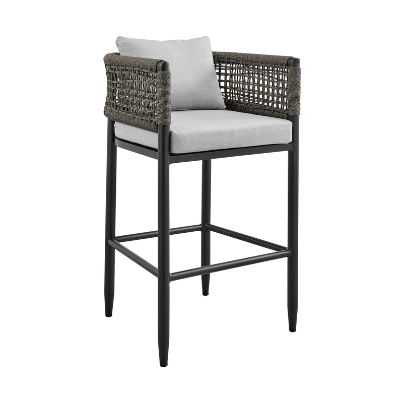 Alegria Outdoor Patio 5-Piece Bar Table Set in Aluminum with Gray Rope and Cushions - Furniture City (CA)l
