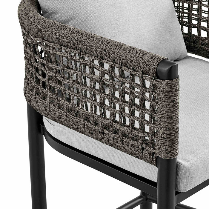 Alegria Outdoor Patio 5-Piece Bar Table Set in Aluminum with Gray Rope and Cushions
